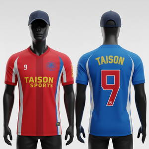 เสื้อฟุตบอลชาย GSM ระบายอากาศได้ดี ผลิตจากโพลีเอสเตอร์อินเตอร์ล็อค สีกรมท่า เหลือง ขาว ดีไซน์ลายเรขาคณิต พร้อมสกรีนโลโก้ตามสั่ง - Product Image 2
