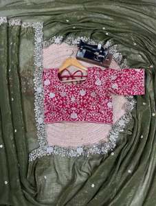 FANCY BANARASI SEDA ORO ZARI TEJIDO TRABAJO SAREE CON BLUSA DESCOSADA VINO - Product Image 4