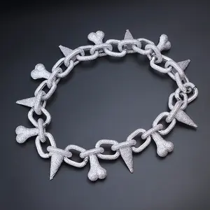 Colgante de Hueso con Púas Trippie Redd al por Mayor, Joyería Hip Hop de Latón Chapado en Oro y Plata con Circonita Cúbica, Gargantilla Punk con Remaches B2B - Product Image 6