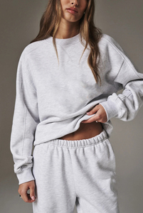 Ensemble de jogging 2 pièces 100% coton épais pour femmes 100% coton coupe ample épaule tombante logo imprimé personnalisé femmes - Product Image 3