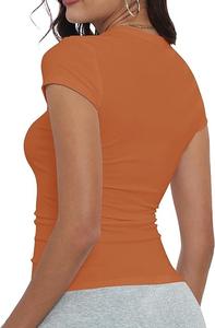 T-shirt extensible côtelé à col haut et manches courtes pour femme de BD - Product Image 2