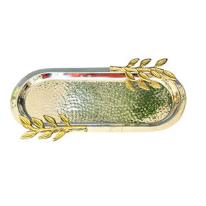 Elegant Oval Decorative <b>Serving</b> <b>Tray</b> With <b>Gold</b> Floral Accented Handles For <b>Serving</b> Drinks And Snacks Or Displaying Items - Product Image 6
