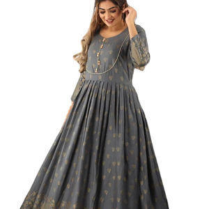 DERNIÈRE CONCEPTEUR LOURD REYON COTON OR IMPRIMÉ ROBE ANARKALI - Product Image 1