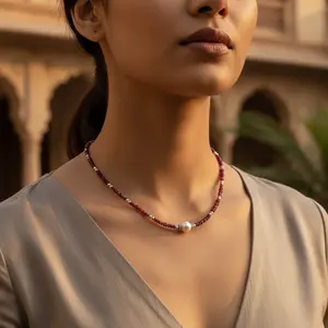 Collier en perles de grenat rouge pour femmes, bijoux en pierres précieuses - Product Image 2