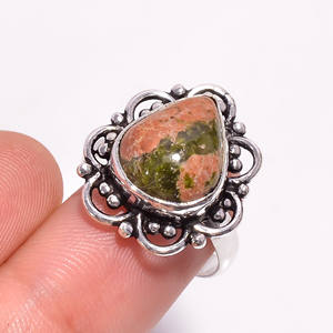 Anillo Fino de Plata de Ley 925 de Estilo Clásico con Piedra Preciosa de Unakita para Regalo de Boda, Compromiso y Aniversario - Product Image 3