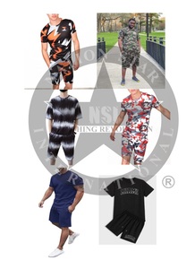 100% coton soleil fané été 2 pièces surdimensionné t-shirt short ensemble unisexe respirant deux pièces hommes T-shirt Shorts ensemble - Product Image 2