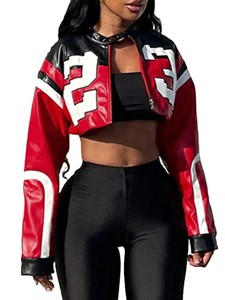 แจ็กเก็ตทีมตัวแทนของผู้หญิงแจ็กเก็ตเลตเทอร์แมนแบบลำลองความยาวสั้นมีสไตล์ - Product Image 2