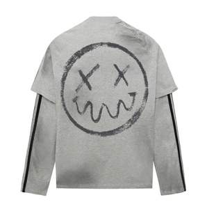 100% coton lavage à l'acide Raglan recadrée Boxy tissu respirant graphique Double couche à manches longues t-shirt pour homme - Product Image 3