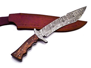 มีดล่าสัตว์ทำด้วยมือเหล็กดามัสกัสพร้อมด้ามไม้และกระเป๋าหนังฟรีสำหรับล่าสัตว์และตั้งแคมป์สั่งซื้อขั้นต่ำ10ชิ้น - Product Image 4