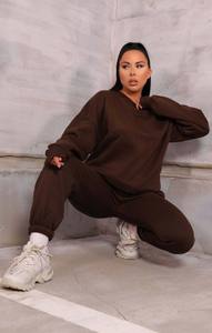 Meilleure vente Chocolat 2 pièces femmes col rond Sweat-shirt à revers Jogger ensemble respirant à capuche et pantalons de survêtement femmes survêtement ensemble - Product Image 5