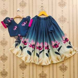 Shoryam Fashion Rama Green Floral Kids Lehenga Choli |   Vêtements ethniques pour filles en gros pour Diwali, mariage, fête, sans plis - Product Image 1