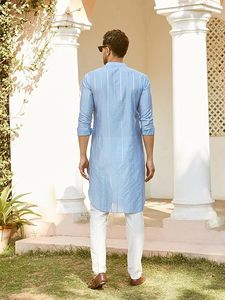 2025 été traditionnel indien Sherwani Achkan ensemble pour hommes à la mode Viscose vêtements de mariage hommes fête Kurta Pyjama - Product Image 2