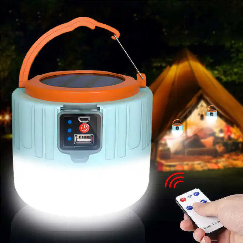 Lâmpada solar LED portátil para acampamento ao ar livre, lâmpada multifuncional de emergência, lâmpada solar recarregável para acampamento