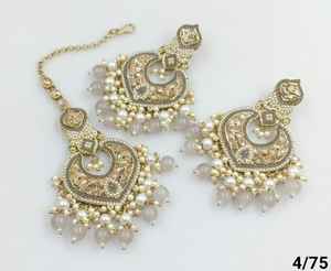 MOTIPEARL CHANDBALI INDIAN GOLD PLATED EARRING TRADITIONAL DROP & TONE EARRING &MANGTIKKA <b>SET</b> WOMEN & <b>GIRLS</b> - Product Image 2