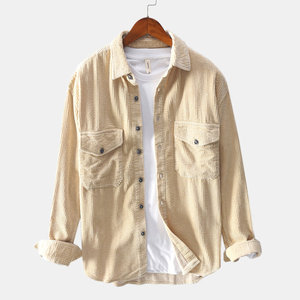 เสื้อแจ็คเก็ตแขนยาวผ้าลูกฟูกสำหรับผู้ชายผ้าฝ้ายแบบหลวมระบายอากาศได้ดีสำหรับฤดูใบไม้ร่วง