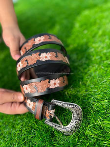 Cinturones Unisex de Cuero Genuino, Longitud Personalizada, Diseño Floral Pintado a Mano, Cinturones Hechos a Mano, Estilo Occidental, Novedad - Product Image 2