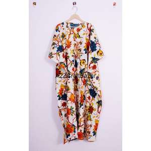 <b>Indian</b> Black Floral Cotton Kaftan <b>Dress</b> Women Midi Beach Cover-Up Tassel Flared Hem Regular Fit Summer Autumn Natural Waist - Product Image 6