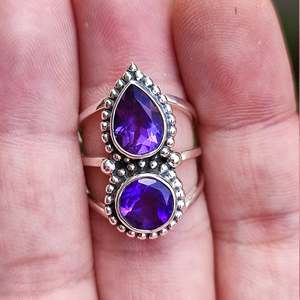 Bague pour femme en argent sterling 925 massif faite à la main avec pierre précieuse améthyste naturelle, bague en argent taillée avec pierre précieuse violette, cadeau - Product Image 4