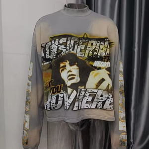 เสื้อยืดแขนยาววินเทจสำหรับผู้ชายผ้าฝ้าย100กันแดดเข้ารูปโอเวอร์ไซส์ผ้าถักพิมพ์ลาย DTG และลวดลายพื้น - Product Image 1