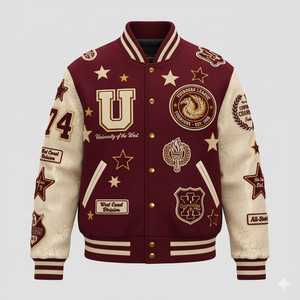 Veste universitaire avec patch brodé, logo personnalisé de haute qualité, manches en PU, corps en laine, veste de baseball, veste de lettreman, vêtements d'extérieur pour hommes - Product Image 5
