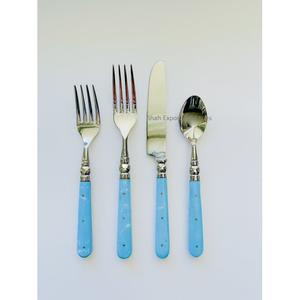 Elegante juego de cubiertos de metal plateado con mango de hueso azul cielo para el hogar, hoteles y bodas, juego de cubiertos de decoración de mesa de comedor - Product Image 2