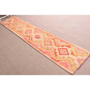 Tapis turc vintage 2x10,6 pieds, tapis en laine camouflage orange rose - Product Image 3