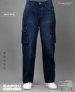 ZY Streetwear Logo personnalisé broderie hommes Baggy Denim pantalon lavé multi-poches décontracté blanc ample Hip Hop hiver hommes Cargo - Product Image 5