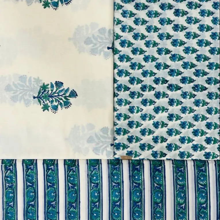 Hand Block Printed 100% Cotton Fabric Raw Material for Dress Lightweight by the Yard at Factory Rate Supplier H-15