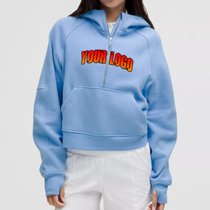 Alta calidad 100% algodón 350 GSM cuello redondo Color sólido media cremallera Sudadera con capucha personalizada DTG estampado Logo Hip Hop sudaderas con capucha mujeres - Product Image 1