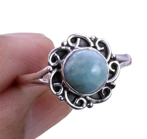 925ประทับ Larimar พลอยสปินเนอร์แหวนเครื่องประดับที่มีคุณภาพดีที่สุดทำด้วยมือ925เงินสเตอร์ลิงแหวนสัญญาเครื่องประดับที่เป็นของแข็งสไตล์ Boho - Product Image 1