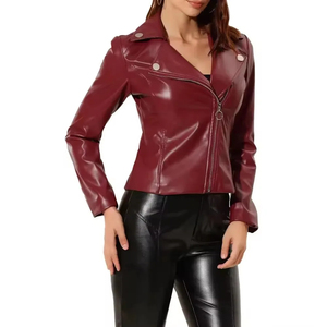 Chaqueta Corta de Cuero PU para Mujer |   Chaquetas de Cuero Cortas para Mujer, Estilo Racing, Resistentes al Viento y Ecológicas - Product Image 4