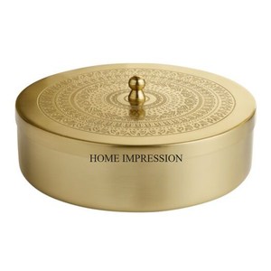 Contenedor de almacenamiento Chapati HECHO DE Metal resistente chapado en oro con textura martillada con tapa de vidrio acrílico transparente de la India - Product Image 2