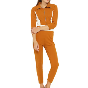 Diseño personalizado al por mayor de chándal de dos piezas de las mujeres de cuello alto chándal de algodón ajustado chándal - Product Image 5