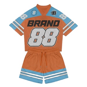 Women polyester mesh 160 GSM breathable <b>orange</b> blue panel jersey and shorts set heat <b>press</b> custom logo Women's Sets - Product Image 1