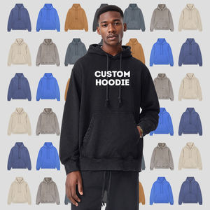Vente en gros de pulls pour hommes avec logo personnalisé sweat à capuche uni biologique sweat à capuche boxy vierge lavé vintage en coton mélangé - Product Image 1