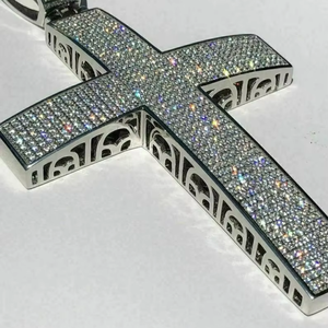 Cross Pendant With Iced Out VVS Moissanite Diamonds In 925 Sterling Silver Hip Hop Religious Statement Charm - Product Image 1