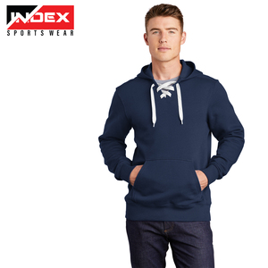 Sudadera en blanco de algodón personalizada para hombre, Sudadera con capucha bordada con disco de hockey sobre hielo y cordones, Sudadera con capucha personalizada para hockey sobre hielo - Product Image 5