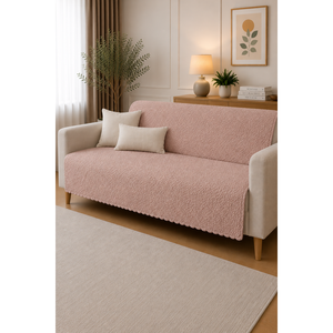 Funda de Sofá Elástica Rosa Palo, Suave, de Algodón y Poliéster, Lavable, para Sofás de Tres Plazas - Product Image 1
