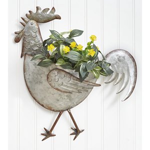 Galvanized Metal Rooster <b>Planter</b> Wall <b>Hanging</b> <b>Indoor</b> and Outdoor Garden Flower Pot Stylish Home Decor - Product Image 3