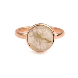 Belle bague bohème pour femme 10mm lunette en pierre de quartz rutilé doré 925 argent plaqué or rose bagues fines faites à la main - Product Image 2