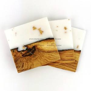 Venta al por mayor Bar hogar creativo mármol empalme Acacia madera cuadrado redondo único posavasos bambú personalizar bebida taza - Product Image 4