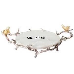Fait de métal argenté et de couleur argentée avec feuille concevant un grand plateau moderne pour le plateau de service alimentaire le plus vendu au prix le plus bas - Product Image 5