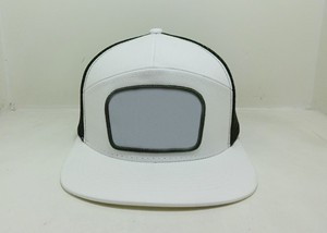 White 7-Panel <b>Flat</b> Brim Snapback Trucker <b>Hat</b> with Blank Patch for Printing Promotional Mesh Cap Custom Logo <b>Hat</b> Vietnam Made - Product Image 2