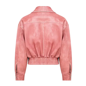 Chaqueta de Cuero Estilo Bomber Corta con Cierre, Color Rosa Vintage, de Lujo, para Adultos - Product Image 2
