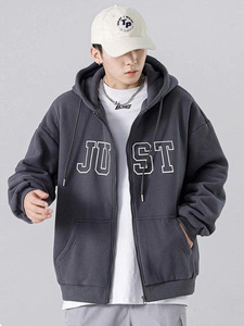 Chaqueta de forro polar unisex con cremallera, corte holgado, sudadera con capucha JUST, cremallera, moda para hombre y mujer, oversize, ulzzang - Product Image 6