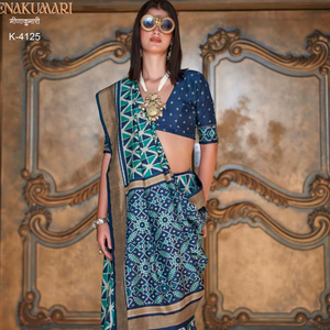 Saree indien en soie douce Belle Patola Design pour les mariages et les fêtes Style traditionnel pakistanais Vêtements de mariage - Product Image 1