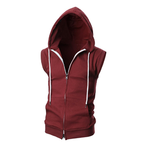 Nouveau design de sweat à capuche zippé avec logo personnalisé pulls à capuche sans manches pour hommes de couleur unie - Product Image 2