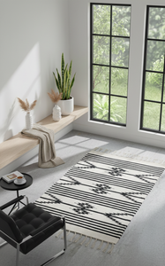 Tapis en coton tissé à la main avec motif floral moderne, lavable en machine, réversible, couleur blanche, pour la maison, les pique-niques, les voyages, la décoration - Product Image 2