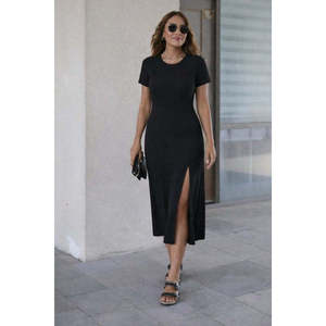 Vestido Midi de Viscosa con Cuello Redondo y Manga Corta para Mujer, Marca Jane, con Abertura Lateral - Estilo Casual para Uso Diario, Modelo 32939 - Product Image 1