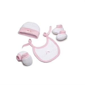 Conjunto Moderno Rosa de 4 Piezas - Ropa Adorable para Bebés Niñas Recién Nacidas (0-6 Meses) Incluye Gorro, Guantes, Babero y Calcetines 100% Algodón para Primavera - Product Image 1